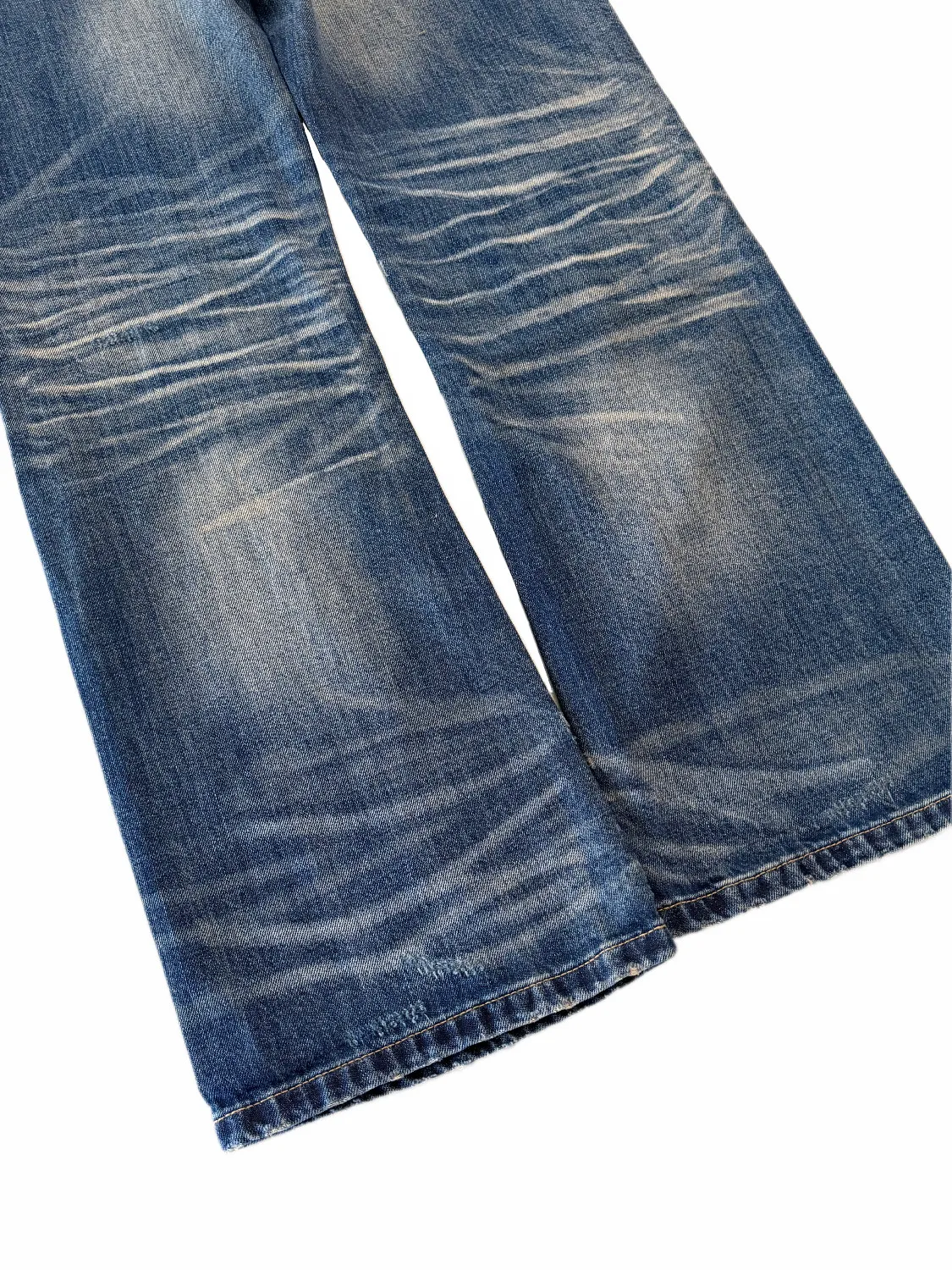 Button‑Fly Cat‑Whisker Pleated Indigo Selvedge Bootcut Jeans