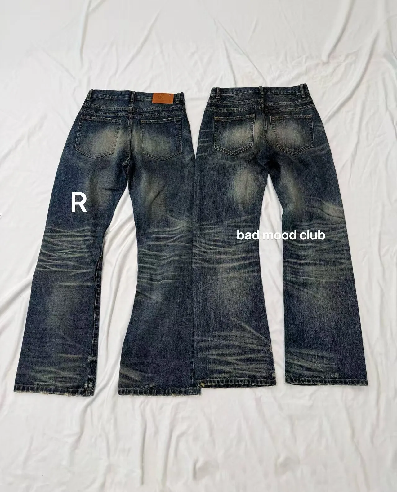Button‑Fly Cat‑Whisker Pleated Indigo Selvedge Bootcut Jeans