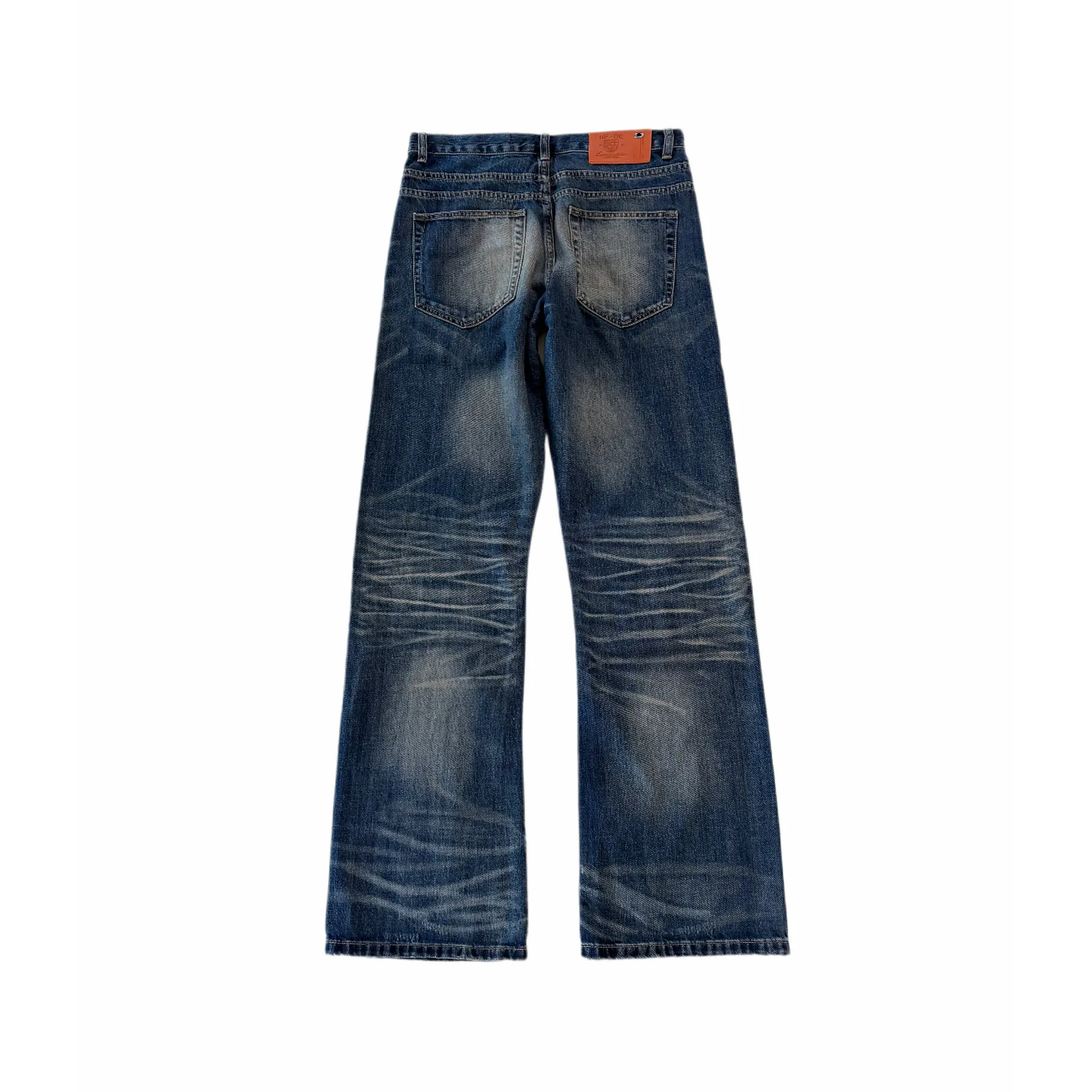 Button‑Fly Cat‑Whisker Pleated Indigo Selvedge Bootcut Jeans