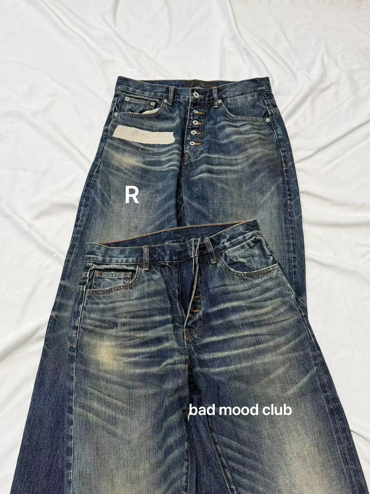 Button‑Fly Cat‑Whisker Pleated Indigo Selvedge Bootcut Jeans