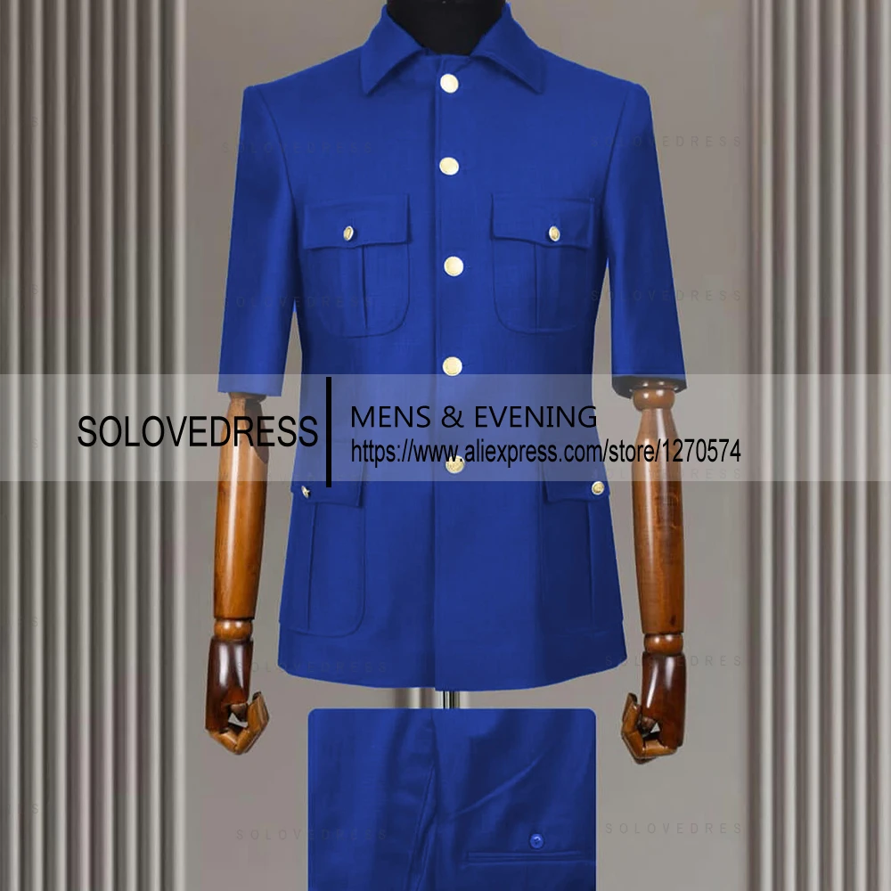 New Arrival 2 Piece Lapel Short Sleeves with 4 Real Pockets Single Breasted Slim Fit Summer Suits For Weddding(Blazer+Pants)