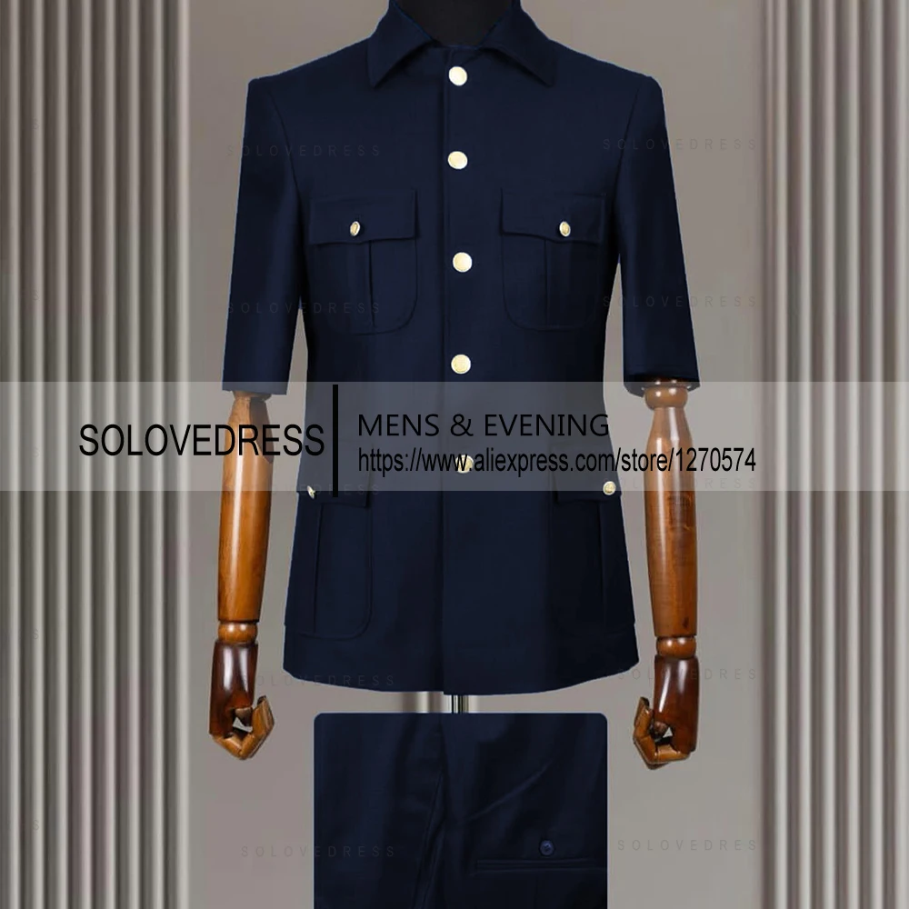 New Arrival 2 Piece Lapel Short Sleeves with 4 Real Pockets Single Breasted Slim Fit Summer Suits For Weddding(Blazer+Pants)