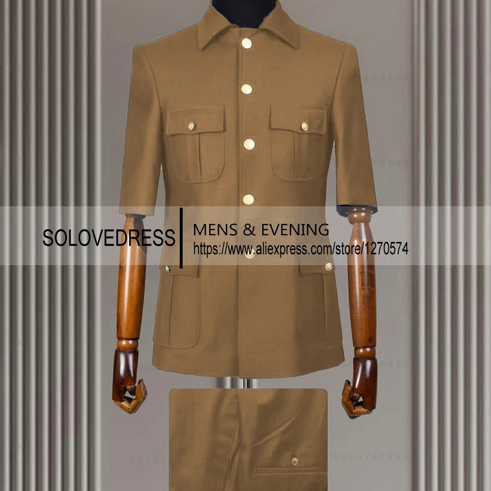 New Arrival 2 Piece Lapel Short Sleeves with 4 Real Pockets Single Breasted Slim Fit Summer Suits For Weddding(Blazer+Pants)