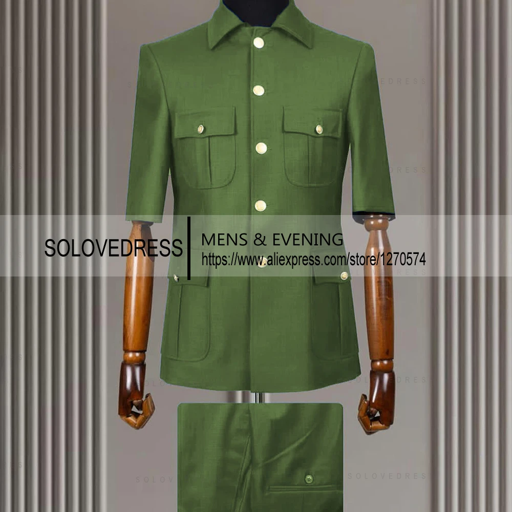 New Arrival 2 Piece Lapel Short Sleeves with 4 Real Pockets Single Breasted Slim Fit Summer Suits For Weddding(Blazer+Pants)