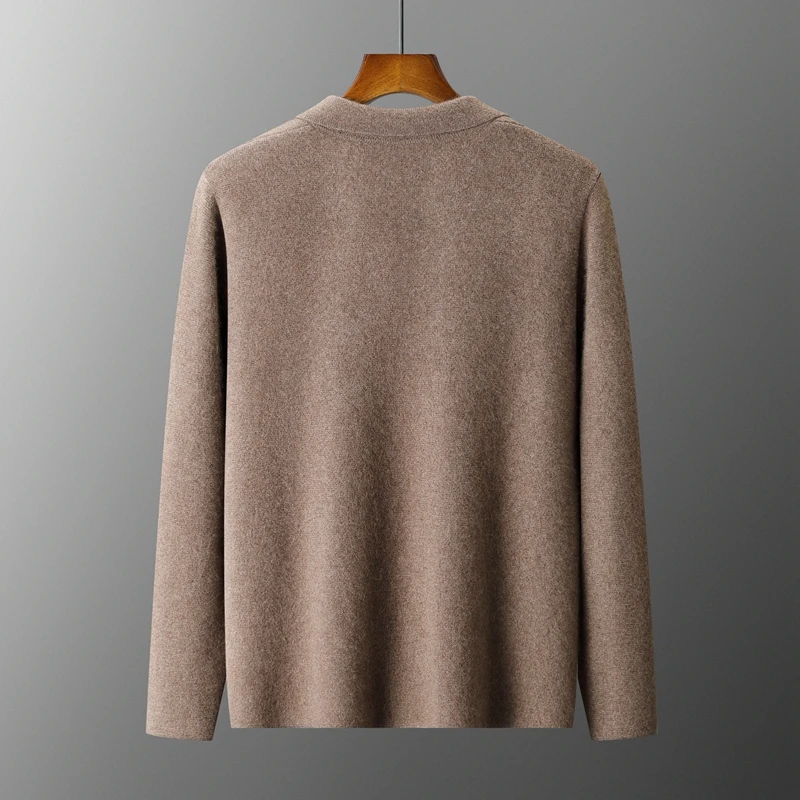 Men's Suit Collar Cardigan 100% Pure Wool Sweater Coat Autumn Winter Chic Pocket Business Casual Wool Outerwear Knitwear Top