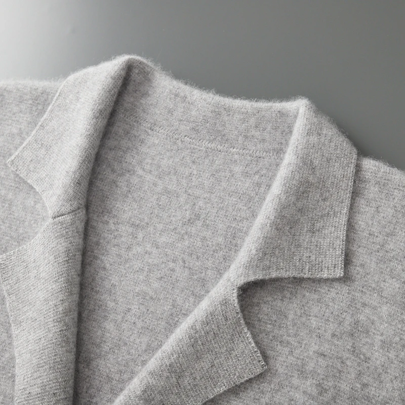 Men's Suit Collar Cardigan 100% Pure Wool Sweater Coat Autumn Winter Chic Pocket Business Casual Wool Outerwear Knitwear Top