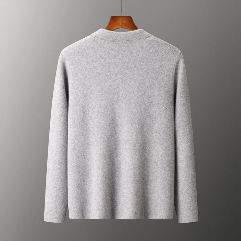 Men's Suit Collar Cardigan 100% Pure Wool Sweater Coat Autumn Winter Chic Pocket Business Casual Wool Outerwear Knitwear Top
