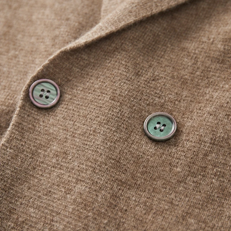 Men's Suit Collar Cardigan 100% Pure Wool Sweater Coat Autumn Winter Chic Pocket Business Casual Wool Outerwear Knitwear Top