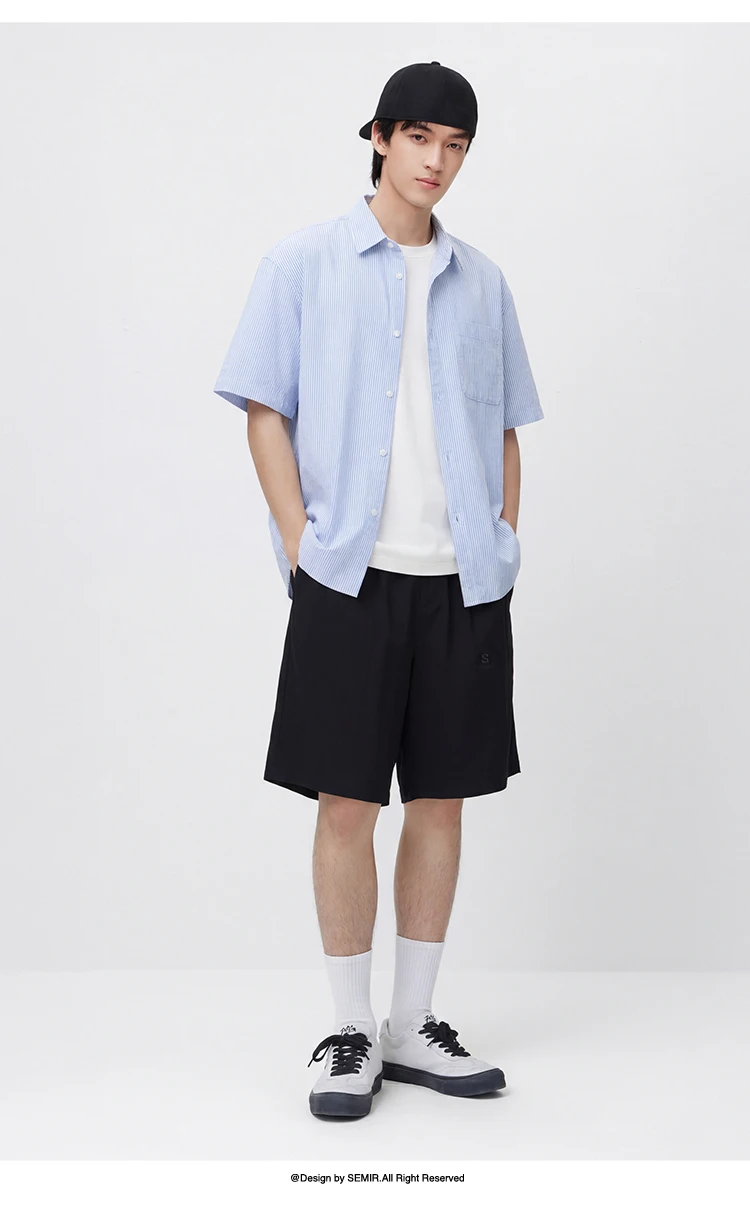 Semir Men Pants Casual Twill Micro Wrinkle Relaxed Drape Neat Fashion Shorts 2026 Summer Minimalist Daily Wear Top