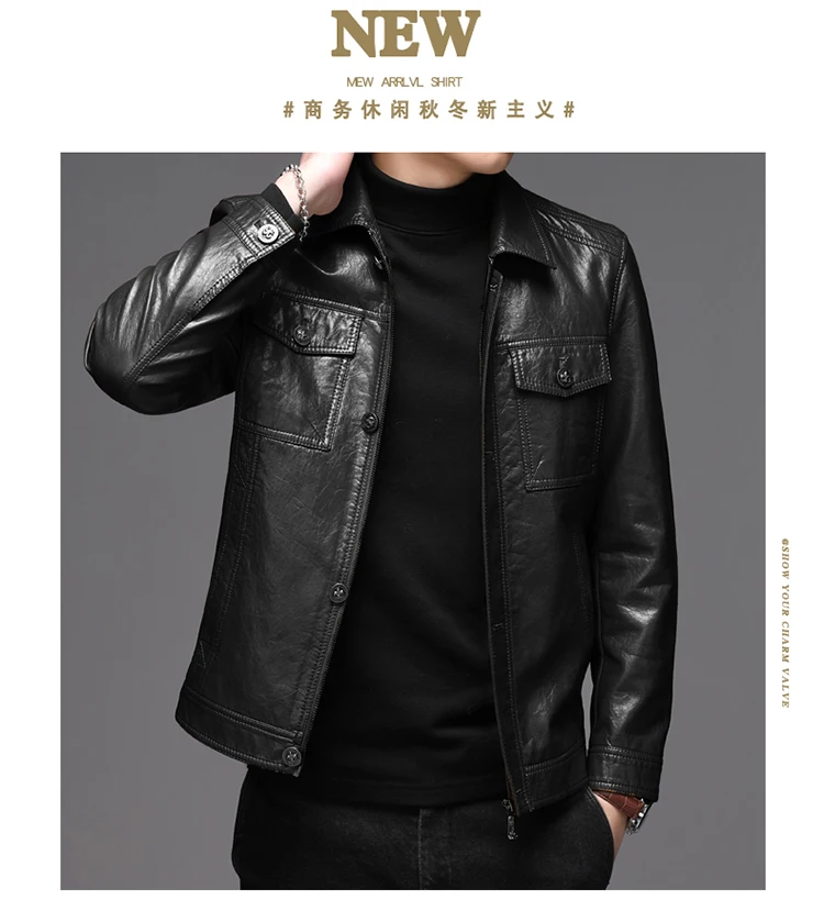 Men's Leather Jacket Sheepskin Vintage Soft Real Leather Jacket Men Genuine Spring Autumn Winter Internally Velvet Jacket Man