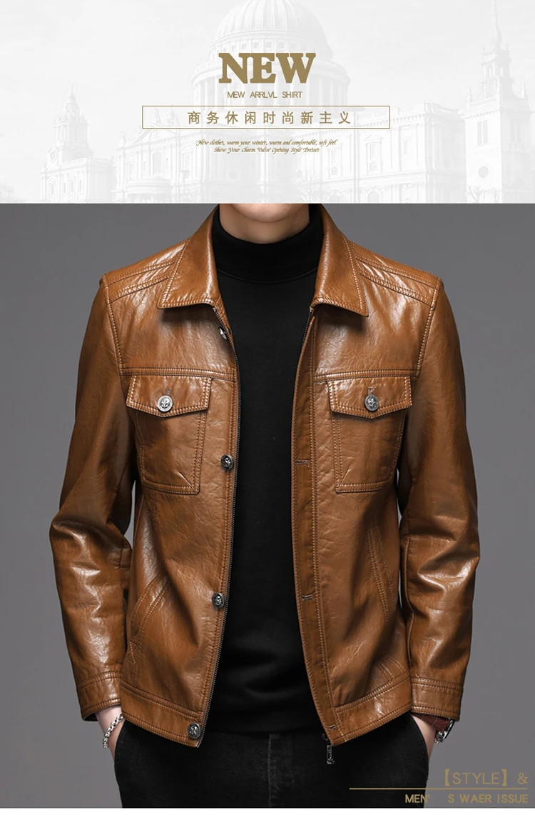 Men's Leather Jacket Sheepskin Vintage Soft Real Leather Jacket Men Genuine Spring Autumn Winter Internally Velvet Jacket Man