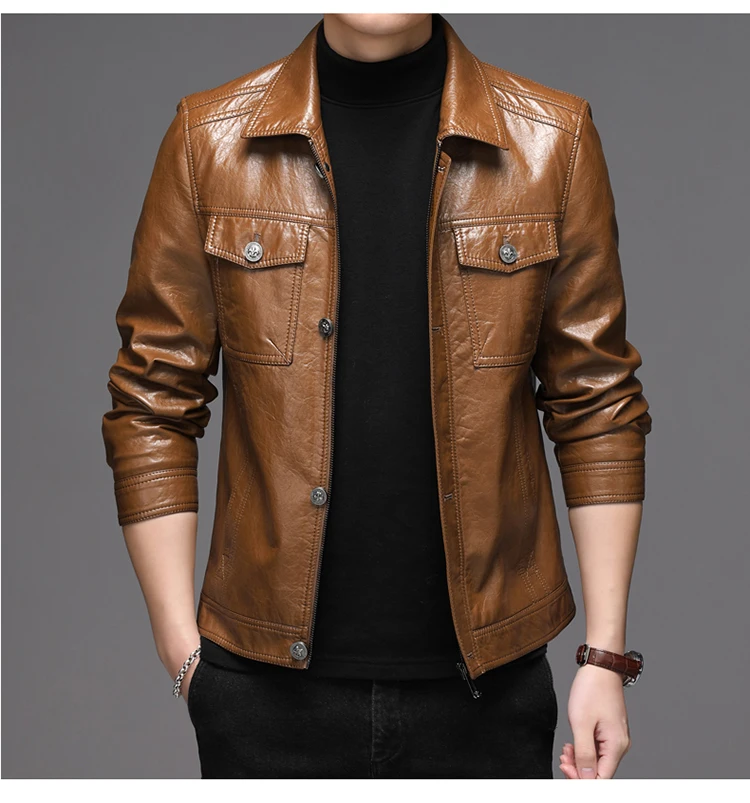 Men's Leather Jacket Sheepskin Vintage Soft Real Leather Jacket Men Genuine Spring Autumn Winter Internally Velvet Jacket Man