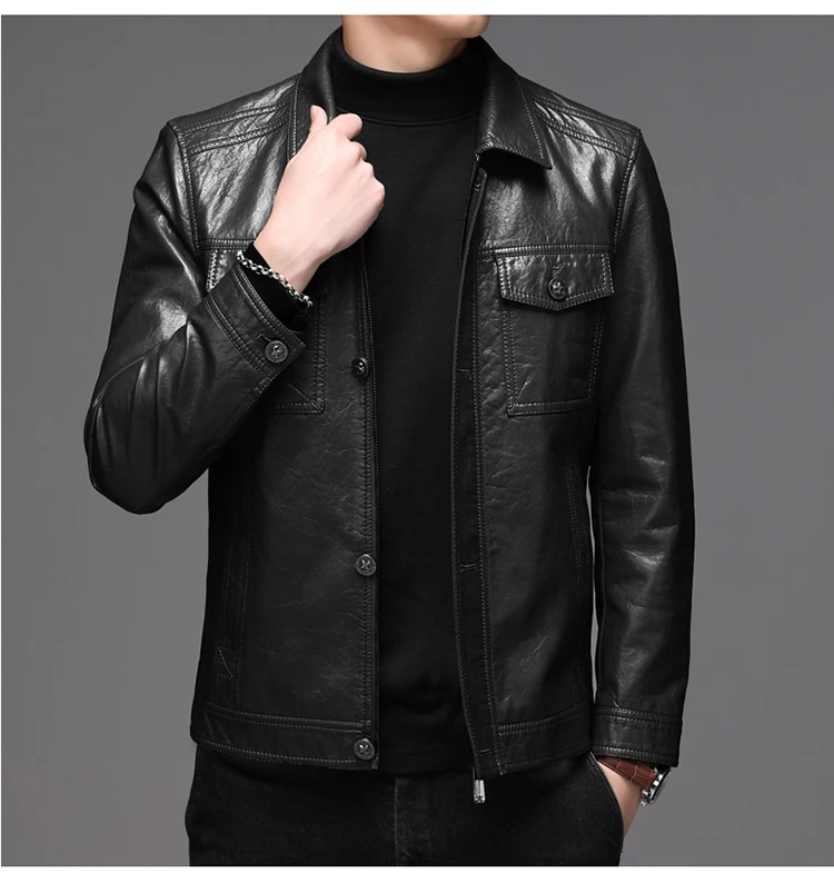 Men's Leather Jacket Sheepskin Vintage Soft Real Leather Jacket Men Genuine Spring Autumn Winter Internally Velvet Jacket Man