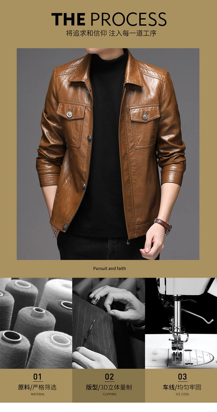 Men's Leather Jacket Sheepskin Vintage Soft Real Leather Jacket Men Genuine Spring Autumn Winter Internally Velvet Jacket Man