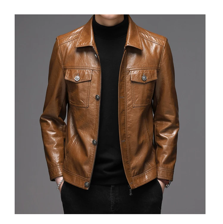 Men's Leather Jacket Sheepskin Vintage Soft Real Leather Jacket Men Genuine Spring Autumn Winter Internally Velvet Jacket Man