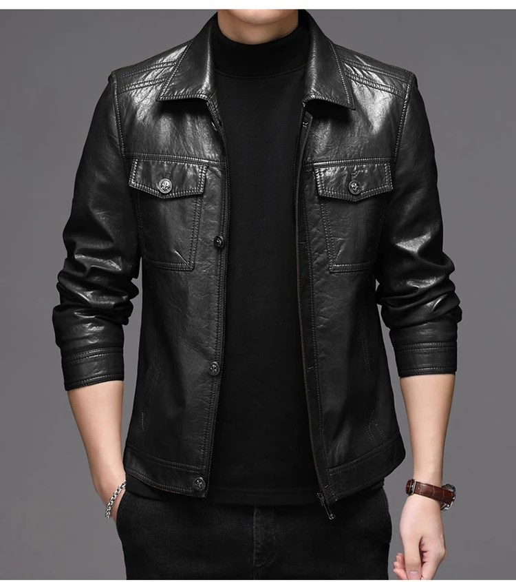 Men's Leather Jacket Sheepskin Vintage Soft Real Leather Jacket Men Genuine Spring Autumn Winter Internally Velvet Jacket Man