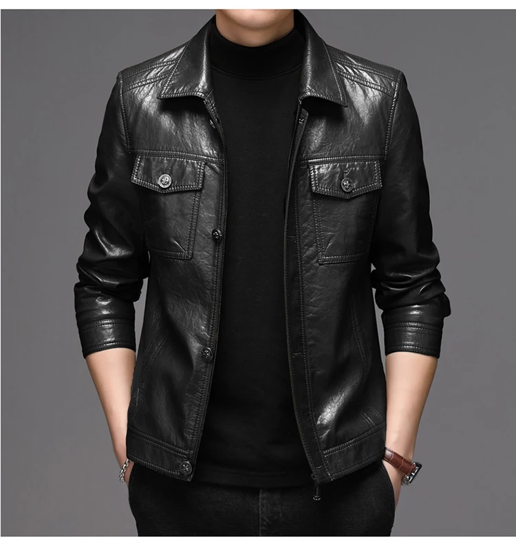 Men's Leather Jacket Sheepskin Vintage Soft Real Leather Jacket Men Genuine Spring Autumn Winter Internally Velvet Jacket Man