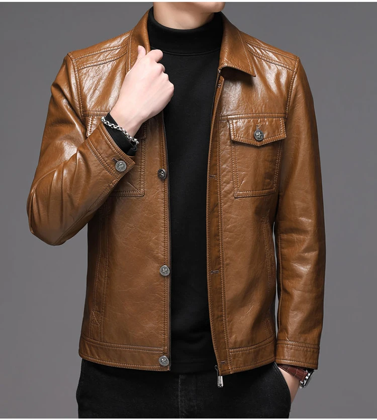 Men's Leather Jacket Sheepskin Vintage Soft Real Leather Jacket Men Genuine Spring Autumn Winter Internally Velvet Jacket Man