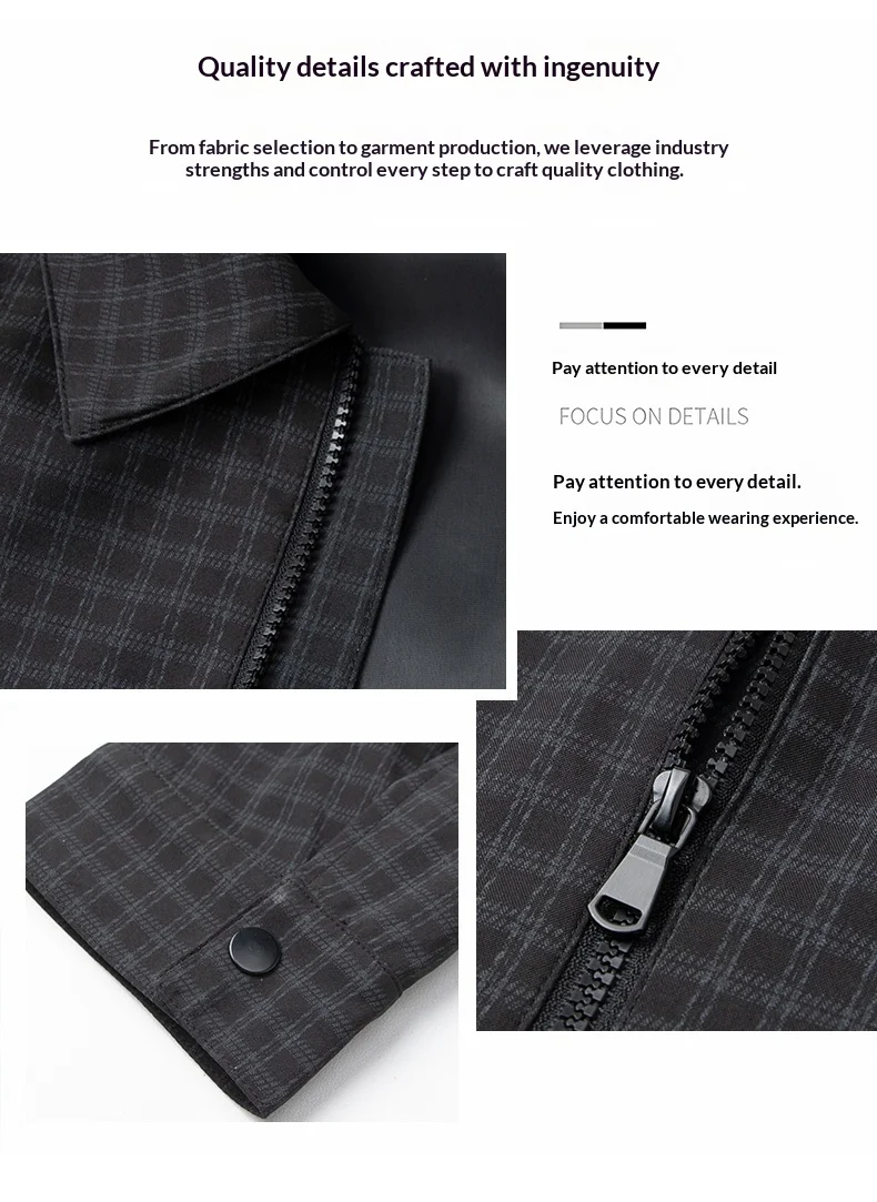 Men's Plaid Jacket Business Casual Spring Autumn Turn Down Collar Zipper Coat, Lightweight Outdoor Work Blazer for Daily Wear
