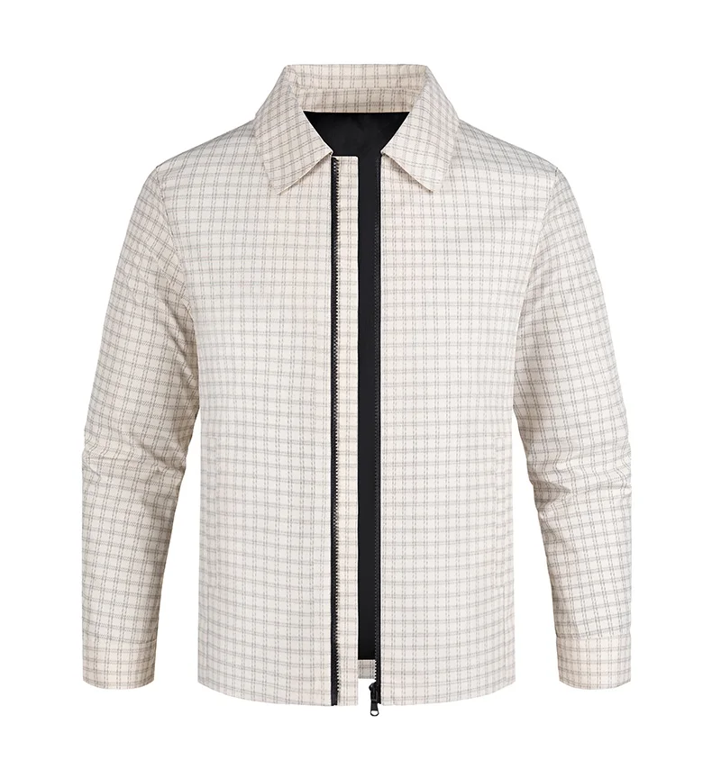 Men's Plaid Jacket Business Casual Spring Autumn Turn Down Collar Zipper Coat, Lightweight Outdoor Work Blazer for Daily Wear