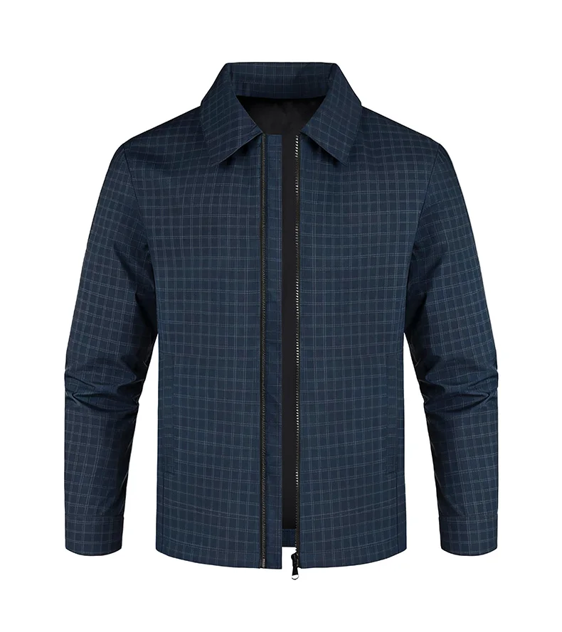 Men's Plaid Jacket Business Casual Spring Autumn Turn Down Collar Zipper Coat, Lightweight Outdoor Work Blazer for Daily Wear