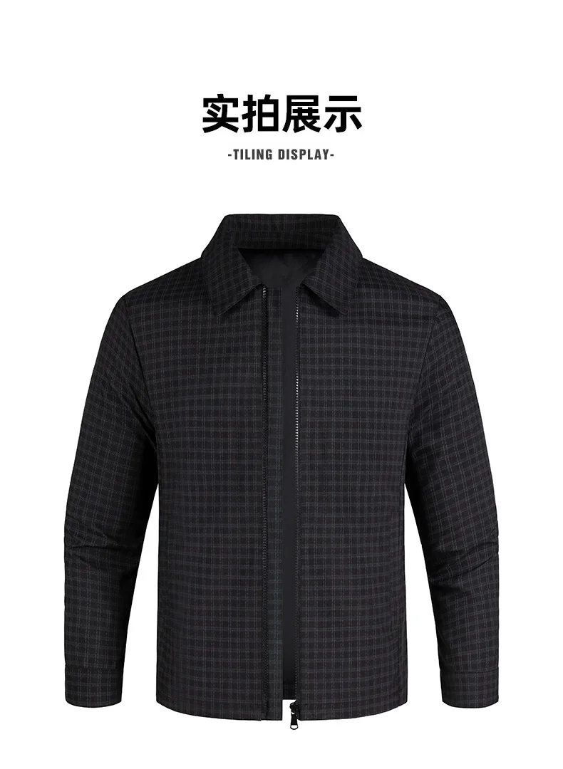 Men's Plaid Jacket Business Casual Spring Autumn Turn Down Collar Zipper Coat, Lightweight Outdoor Work Blazer for Daily Wear