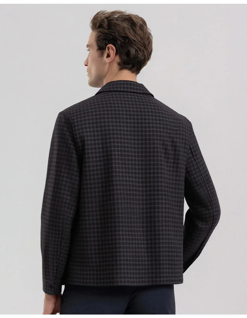 Men's Plaid Jacket Business Casual Spring Autumn Turn Down Collar Zipper Coat, Lightweight Outdoor Work Blazer for Daily Wear