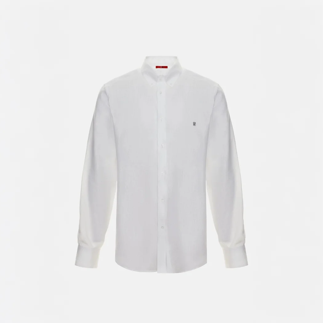 CH Linen Embroidered Long Sleeve Shirt Men Elegant Style Button Up Collar Breathable Casual Daily Tops