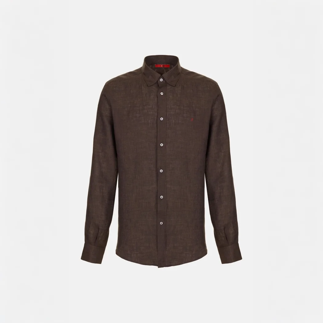 CH Linen Embroidered Long Sleeve Shirt Men Elegant Style Button Up Collar Breathable Casual Daily Tops