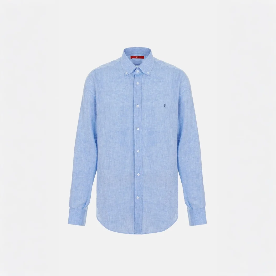 CH Linen Embroidered Long Sleeve Shirt Men Elegant Style Button Up Collar Breathable Casual Daily Tops
