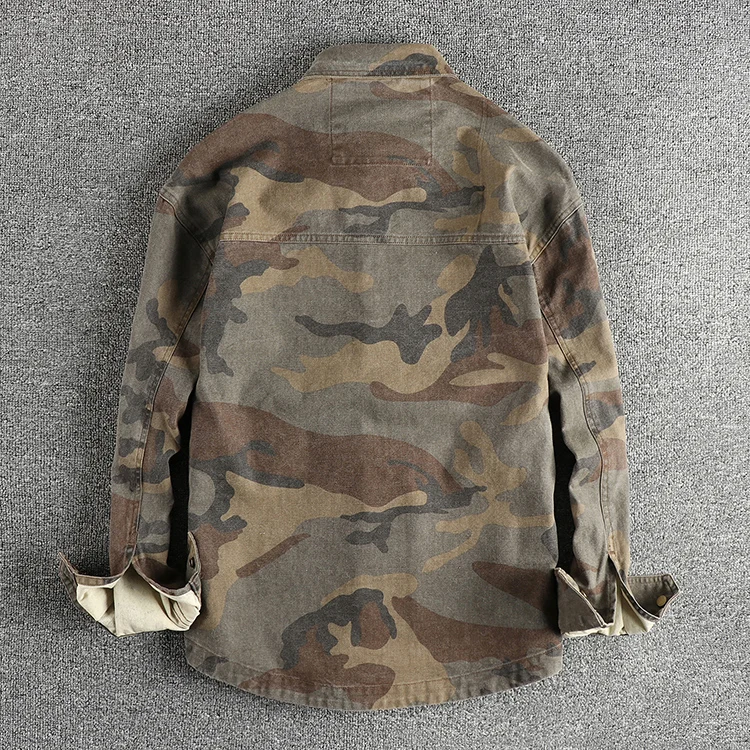 Three-dimensional pocket design all cotton bead sail woven washed old cargo shirt male army fan outdoor trend coat