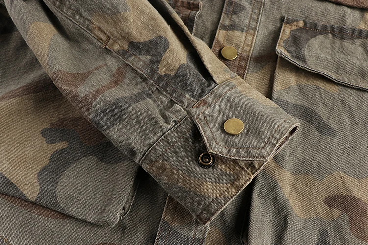 Three-dimensional pocket design all cotton bead sail woven washed old cargo shirt male army fan outdoor trend coat