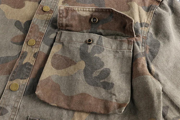 Three-dimensional pocket design all cotton bead sail woven washed old cargo shirt male army fan outdoor trend coat