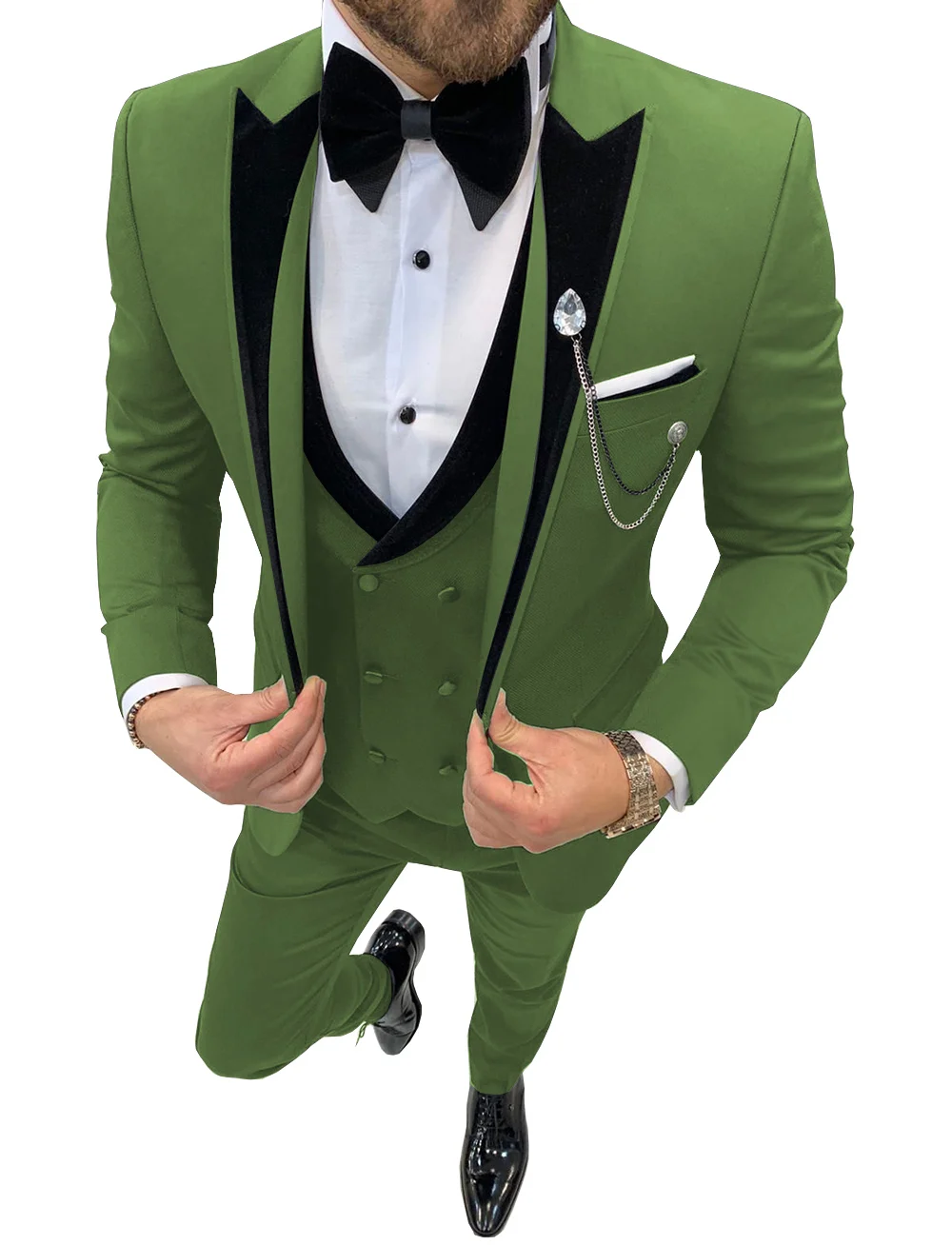 Mens Suits Wave Point Three Pieces Men Dress Suits Casual Commuter Office Business Suits for Wedding (Blazer+Vest+Pants)
