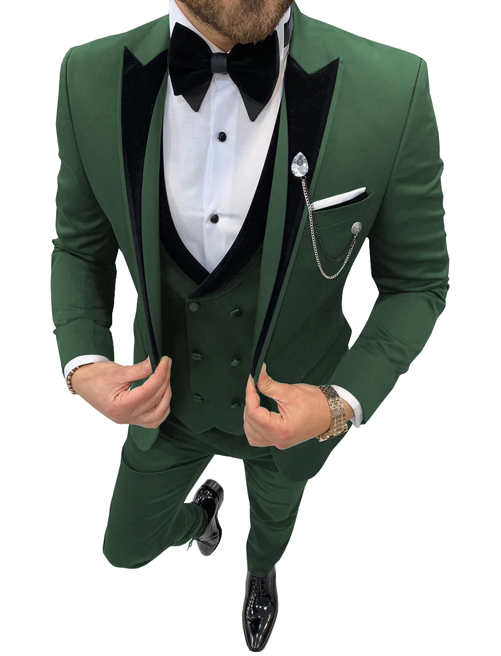 Mens Suits Wave Point Three Pieces Men Dress Suits Casual Commuter Office Business Suits for Wedding (Blazer+Vest+Pants)