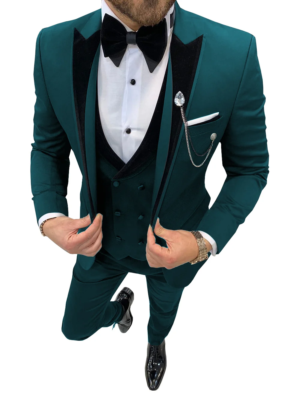 Mens Suits Wave Point Three Pieces Men Dress Suits Casual Commuter Office Business Suits for Wedding (Blazer+Vest+Pants)