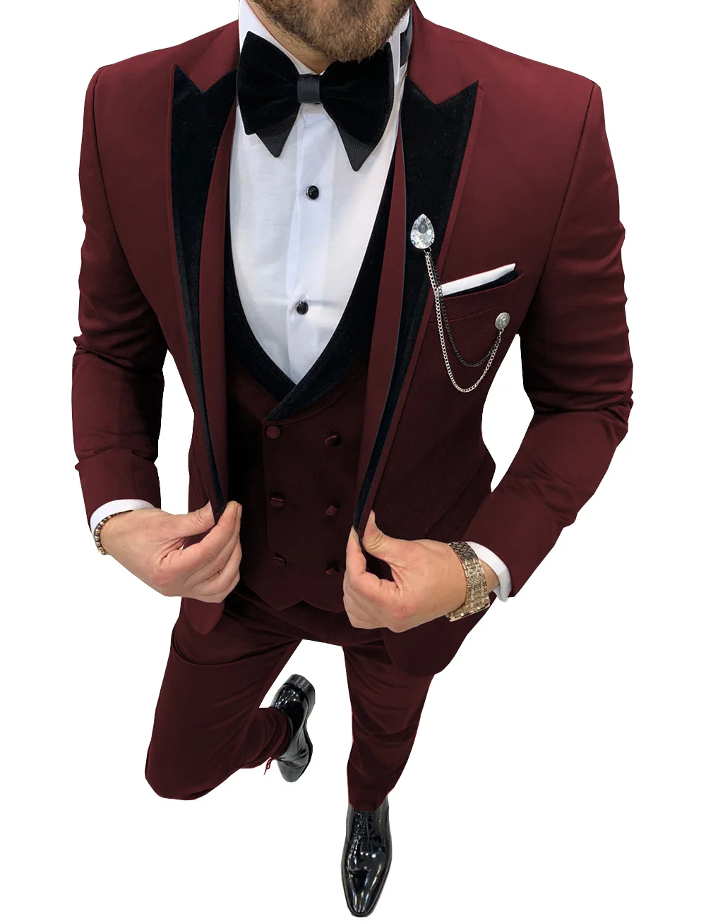Mens Suits Wave Point Three Pieces Men Dress Suits Casual Commuter Office Business Suits for Wedding (Blazer+Vest+Pants)