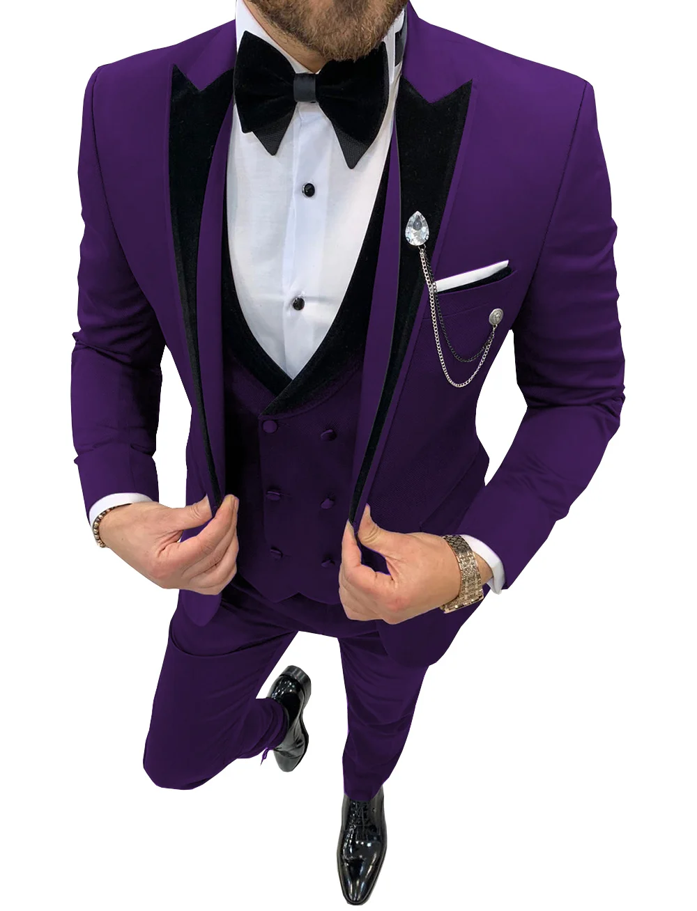 Mens Suits Wave Point Three Pieces Men Dress Suits Casual Commuter Office Business Suits for Wedding (Blazer+Vest+Pants)