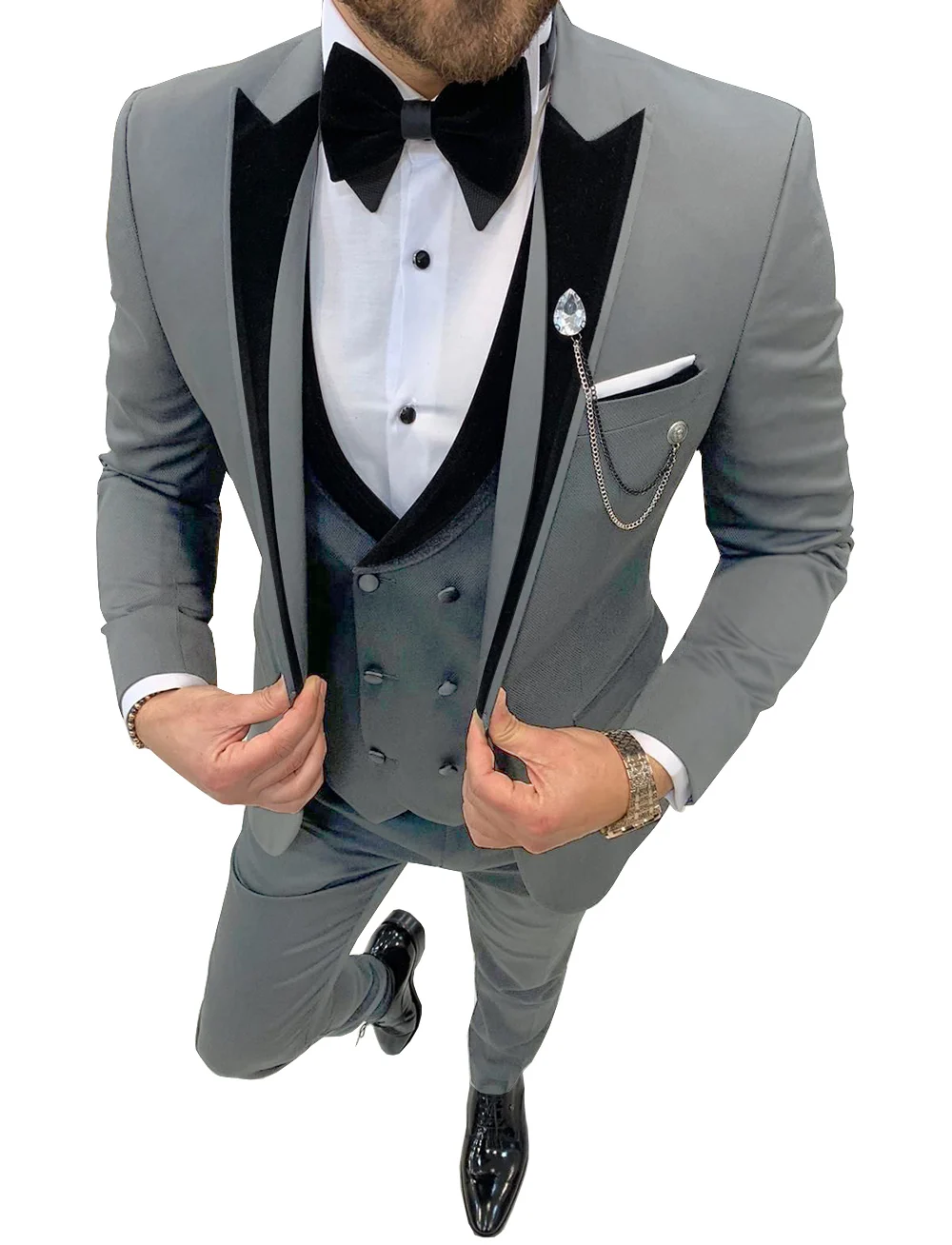 Mens Suits Wave Point Three Pieces Men Dress Suits Casual Commuter Office Business Suits for Wedding (Blazer+Vest+Pants)