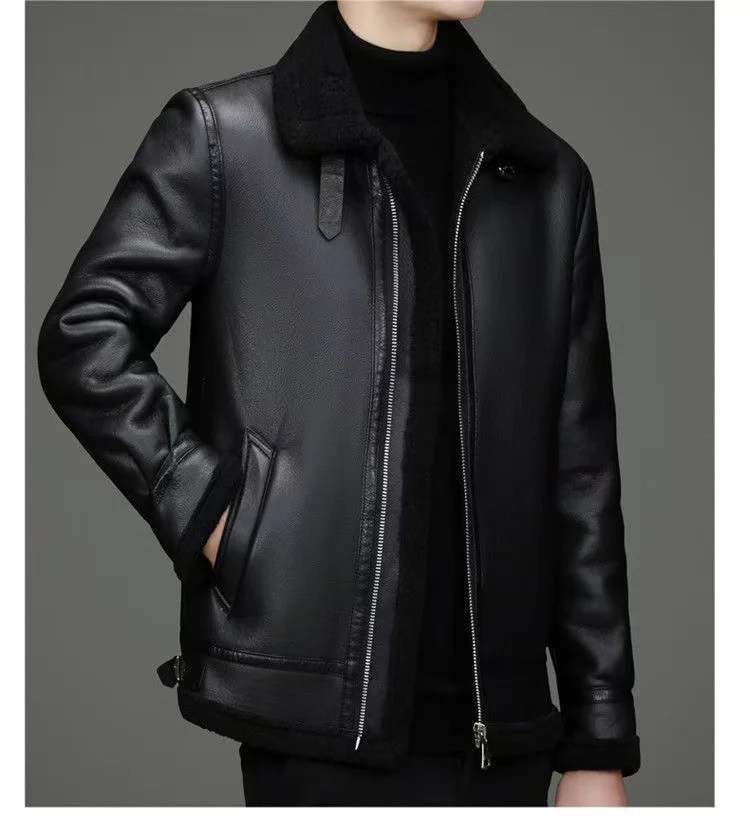 Men's Winter Suede Casual Pu Fur All-In-One Warm Jacket