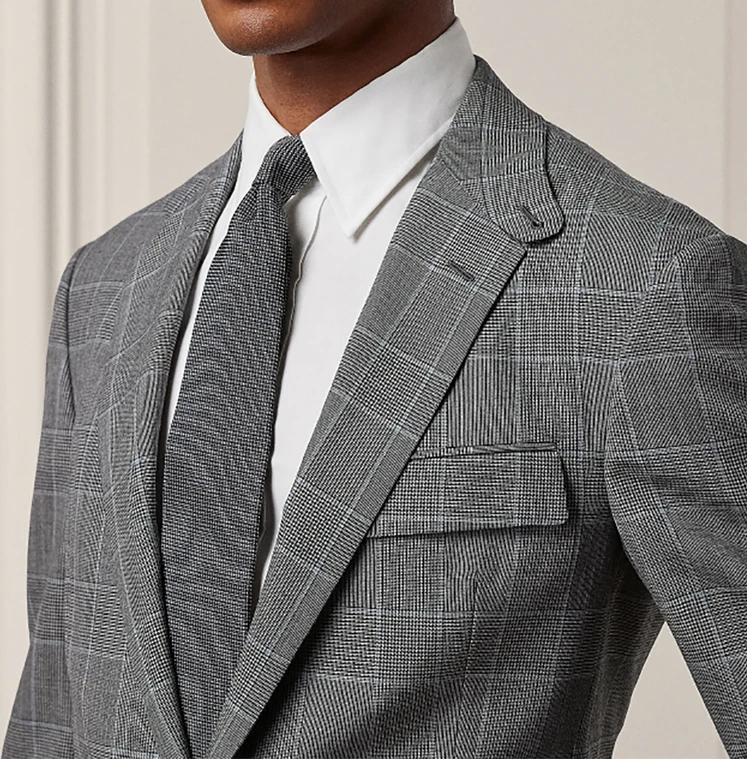 Gray Men's Suits 2 Pieces Blazer Pants Single Breaste Peaked Lapel Plaid Stripes Wedding Formal Custom Made Plus Size