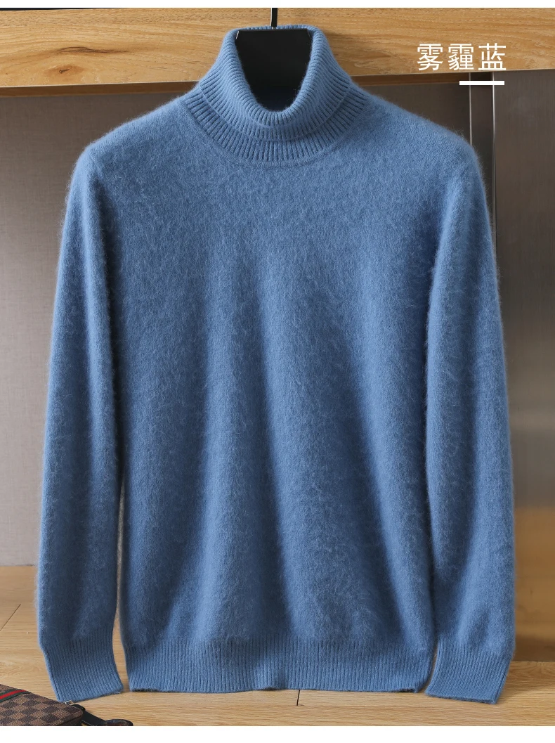 MVLYFLRT Men's 100% pure Mink velvet Cashmere Sweater High Lapels Pullovers Knitted Winter New Tops Long Sleeve High-End Jumpers