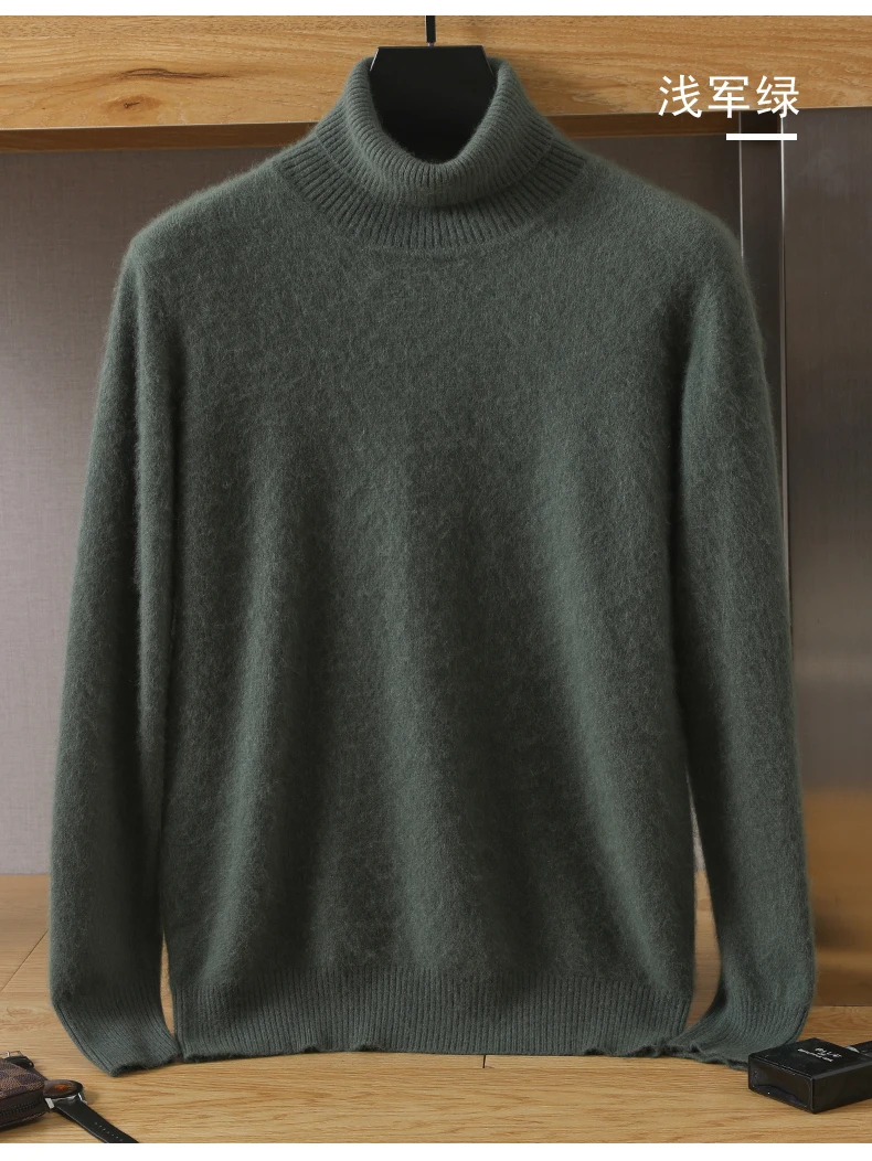 MVLYFLRT Men's 100% pure Mink velvet Cashmere Sweater High Lapels Pullovers Knitted Winter New Tops Long Sleeve High-End Jumpers