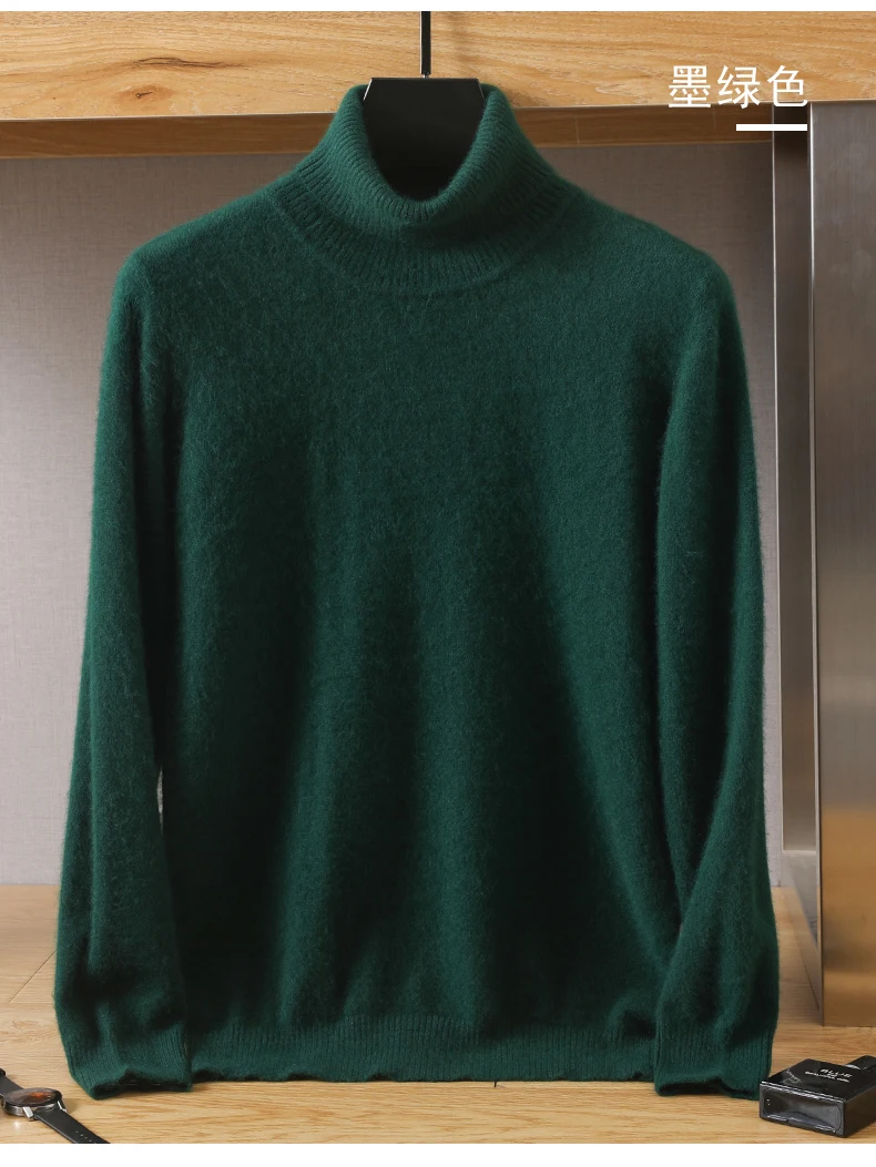 MVLYFLRT Men's 100% pure Mink velvet Cashmere Sweater High Lapels Pullovers Knitted Winter New Tops Long Sleeve High-End Jumpers