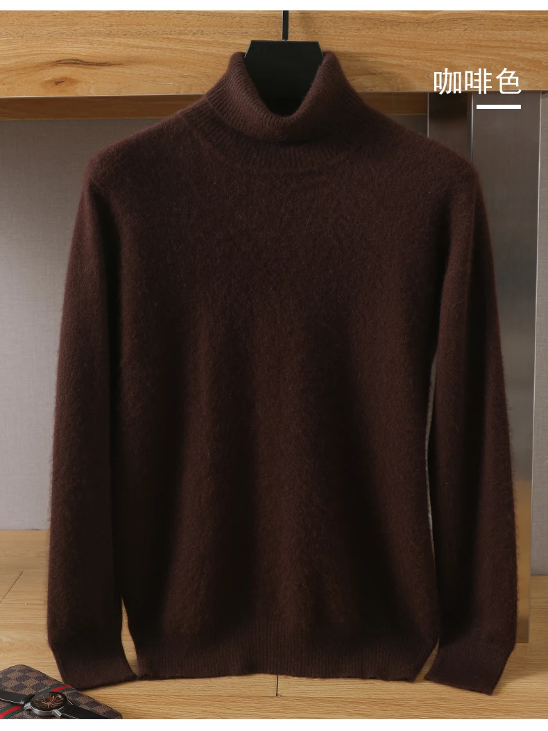 MVLYFLRT Men's 100% pure Mink velvet Cashmere Sweater High Lapels Pullovers Knitted Winter New Tops Long Sleeve High-End Jumpers