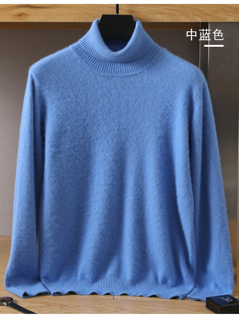 MVLYFLRT Men's 100% pure Mink velvet Cashmere Sweater High Lapels Pullovers Knitted Winter New Tops Long Sleeve High-End Jumpers