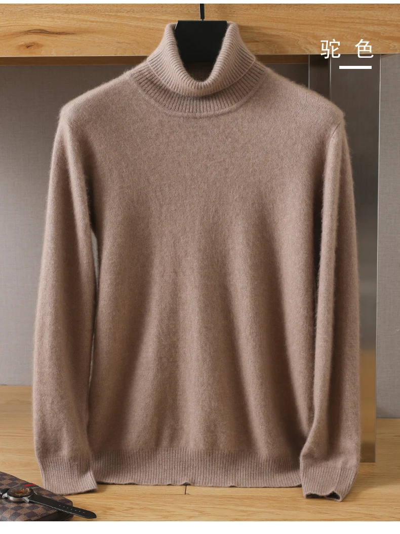 MVLYFLRT Men's 100% pure Mink velvet Cashmere Sweater High Lapels Pullovers Knitted Winter New Tops Long Sleeve High-End Jumpers