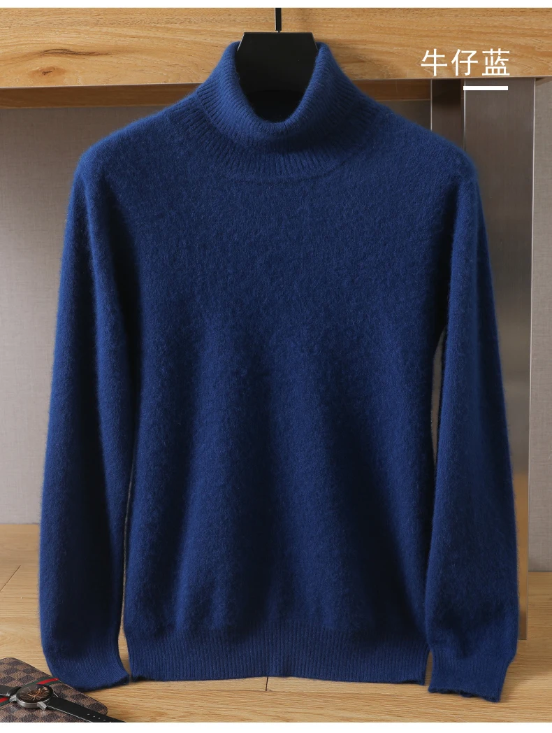 MVLYFLRT Men's 100% pure Mink velvet Cashmere Sweater High Lapels Pullovers Knitted Winter New Tops Long Sleeve High-End Jumpers