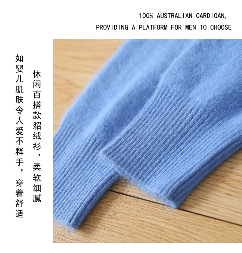 MVLYFLRT Men's 100% pure Mink velvet Cashmere Sweater High Lapels Pullovers Knitted Winter New Tops Long Sleeve High-End Jumpers