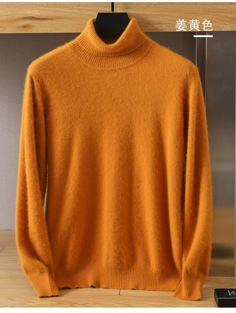 MVLYFLRT Men's 100% pure Mink velvet Cashmere Sweater High Lapels Pullovers Knitted Winter New Tops Long Sleeve High-End Jumpers